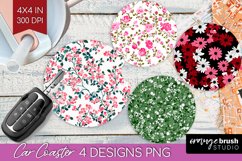Retro Flowers Car Coaster - Floral Coaster PNG Sublimation Product Image 1