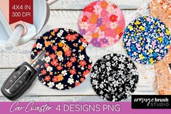 Retro Flowers Car Coaster - Floral Coaster PNG Sublimation Product Image 1