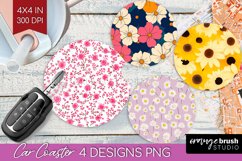 Retro Flowers Car Coaster - Floral Coaster PNG Sublimation Product Image 1
