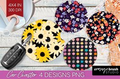 Retro Flowers Car Coaster - Floral Coaster PNG Sublimation Product Image 1