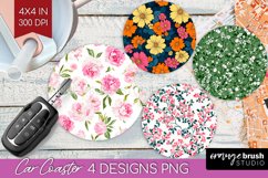 Retro Flowers Car Coaster - Floral Coaster PNG Sublimation Product Image 1