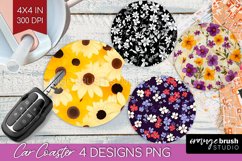 Retro Flowers Car Coaster - Floral Coaster PNG Sublimation Product Image 1