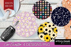 Retro Flowers Car Coaster - Floral Coaster PNG Sublimation Product Image 1