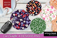 Retro Flowers Car Coaster - Floral Coaster PNG Sublimation Product Image 1