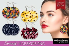 Retro Flowers Round Earrings - Floral PNG Sublimation Product Image 1