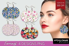 Retro Flowers Round Earrings - Floral PNG Sublimation Product Image 1