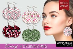 Retro Flowers Round Earrings - Floral PNG Sublimation Product Image 1