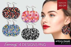 Retro Flowers Round Earrings - Floral PNG Sublimation Product Image 1