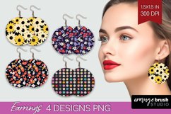 Retro Flowers Round Earrings - Floral PNG Sublimation Product Image 1