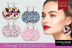 Retro Flowers Round Earrings - Floral PNG Sublimation Product Image 1
