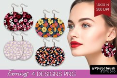 Retro Flowers Round Earrings - Floral PNG Sublimation Product Image 1