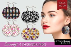 Retro Flowers Round Earrings - Floral PNG Sublimation Product Image 1