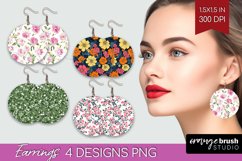Retro Flowers Round Earrings - Floral PNG Sublimation Product Image 1