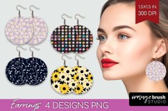 Retro Flowers Round Earrings - Floral PNG Sublimation Product Image 1