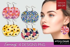 Retro Flowers Round Earrings - Floral PNG Sublimation Product Image 1