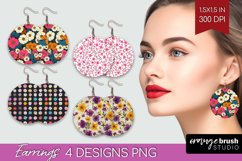 Retro Flowers Round Earrings - Floral PNG Sublimation Product Image 1