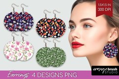 Retro Flowers Round Earrings - Floral PNG Sublimation Product Image 1