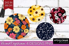 Retro Flowers Keychain PNG - Floral Keychain Sublimation Product Image 1