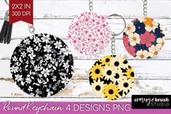 Retro Flowers Keychain PNG - Floral Keychain Sublimation Product Image 1
