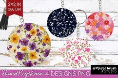 Retro Flowers Keychain PNG - Floral Keychain Sublimation Product Image 1