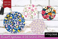 Retro Flowers Keychain PNG - Floral Keychain Sublimation Product Image 1