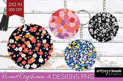 Retro Flowers Keychain PNG - Floral Keychain Sublimation Product Image 1