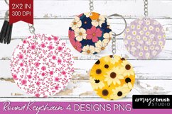 Retro Flowers Keychain PNG - Floral Keychain Sublimation Product Image 1