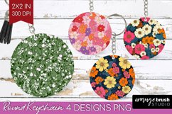 Retro Flowers Keychain PNG - Floral Keychain Sublimation Product Image 1
