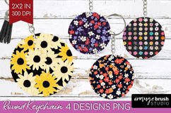 Retro Flowers Keychain PNG - Floral Keychain Sublimation Product Image 1