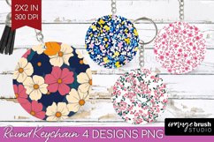 Retro Flowers Keychain PNG - Floral Keychain Sublimation Product Image 1