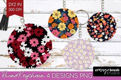 Retro Flowers Keychain PNG - Floral Keychain Sublimation Product Image 1