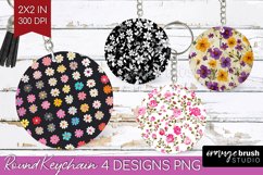 Retro Flowers Keychain PNG - Floral Keychain Sublimation Product Image 1