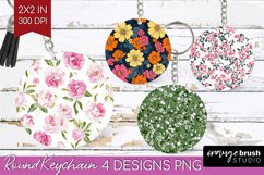 Retro Flowers Keychain PNG - Floral Keychain Sublimation Product Image 1