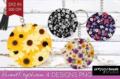 Retro Flowers Keychain PNG - Floral Keychain Sublimation Product Image 1