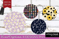 Retro Flowers Keychain PNG - Floral Keychain Sublimation Product Image 1