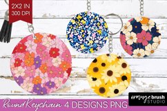 Retro Flowers Keychain PNG - Floral Keychain Sublimation Product Image 1