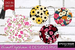 Retro Flowers Keychain PNG - Floral Keychain Sublimation Product Image 1