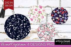 Retro Flowers Keychain PNG - Floral Keychain Sublimation Product Image 1