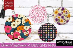 Retro Flowers Keychain PNG - Floral Keychain Sublimation Product Image 1