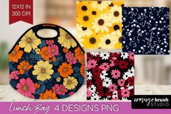 Retro Flowers Lunch Bag - Floral Lunch Bug PNG Sublimation Product Image 1