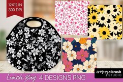 Retro Flowers Lunch Bag - Floral Lunch Bug PNG Sublimation Product Image 1