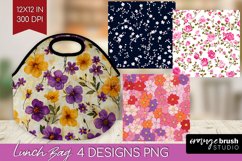 Retro Flowers Lunch Bag - Floral Lunch Bug PNG Sublimation Product Image 1