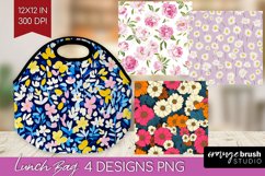 Retro Flowers Lunch Bag - Floral Lunch Bug PNG Sublimation Product Image 1