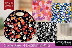 Retro Flowers Lunch Bag - Floral Lunch Bug PNG Sublimation Product Image 1