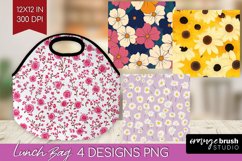 Retro Flowers Lunch Bag - Floral Lunch Bug PNG Sublimation Product Image 1