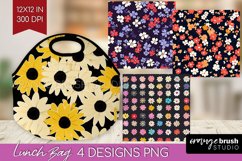 Retro Flowers Lunch Bag - Floral Lunch Bug PNG Sublimation Product Image 1