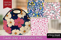 Retro Flowers Lunch Bag - Floral Lunch Bug PNG Sublimation Product Image 1