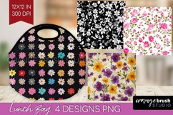 Retro Flowers Lunch Bag - Floral Lunch Bug PNG Sublimation Product Image 1