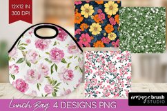 Retro Flowers Lunch Bag - Floral Lunch Bug PNG Sublimation Product Image 1