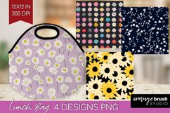 Retro Flowers Lunch Bag - Floral Lunch Bug PNG Sublimation Product Image 1